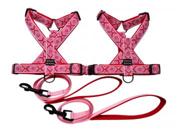 Roze band rode voering met rood gevoerde lijnen